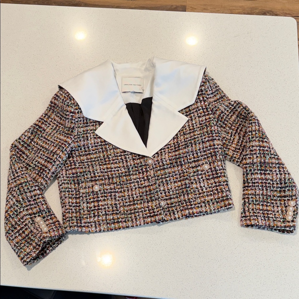 ENGLISH FACTORY TWEED JACKET MULTI COLOR WITH SAILOR COLLAR PREPPY